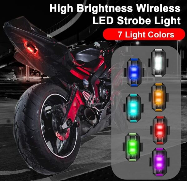 1Pc Universal Led Aircraft Strobe Lights Motorcycle Anti Collision Warning Light with USB Charging 7Colors Turn Signal Indicator - Image 9