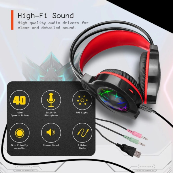 Polygold USB LED Gaming Headset with Microphone | Computer Head Phone PG-6920 - Image 6