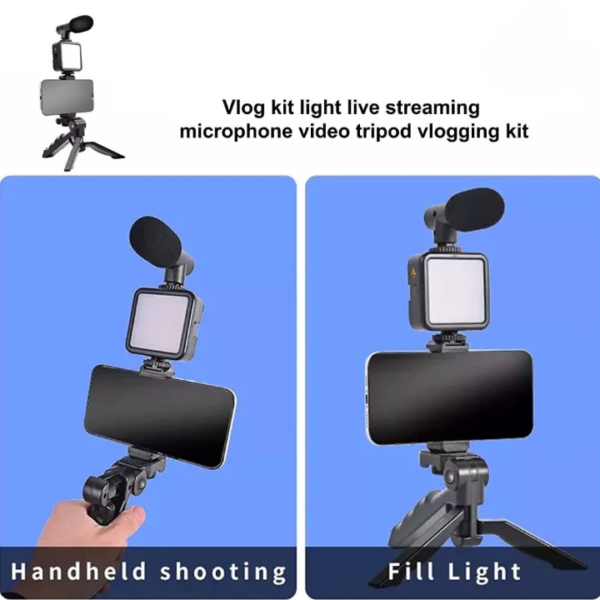 AY-49 Vlogger video making Kits Vlog Microphone LED Fill Light Mini Tripod mobile holder - Image 3