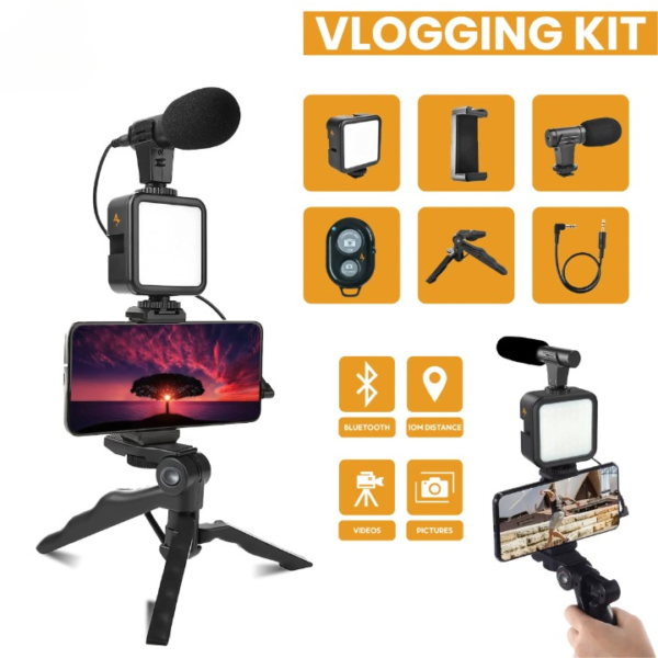 AY-49 Vlogger video making Kits Vlog Microphone LED Fill Light Mini Tripod mobile holder - Image 4